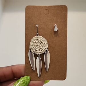 Beaded Cream Dreamcatcher Drop Earrings - Women Jewelry
